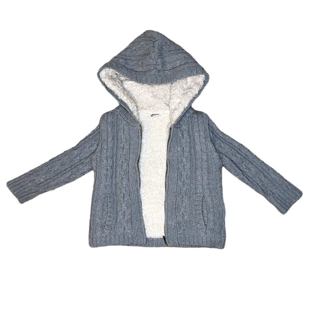Egg by Susan Lazar Kids Cable Knit Sherpa Hoodie Jacket 2T – Gray Elbow Patches - Picture 2 of 2